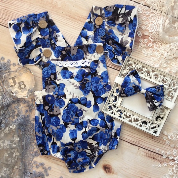 Other - Boutique Baby Girl Blue Floral Romper 2pc Other - Boutique Baby Girl Blue Floral Romper 2pc